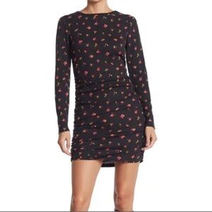 Abound Nordstrom black floral ribbed dress medium ruched sides